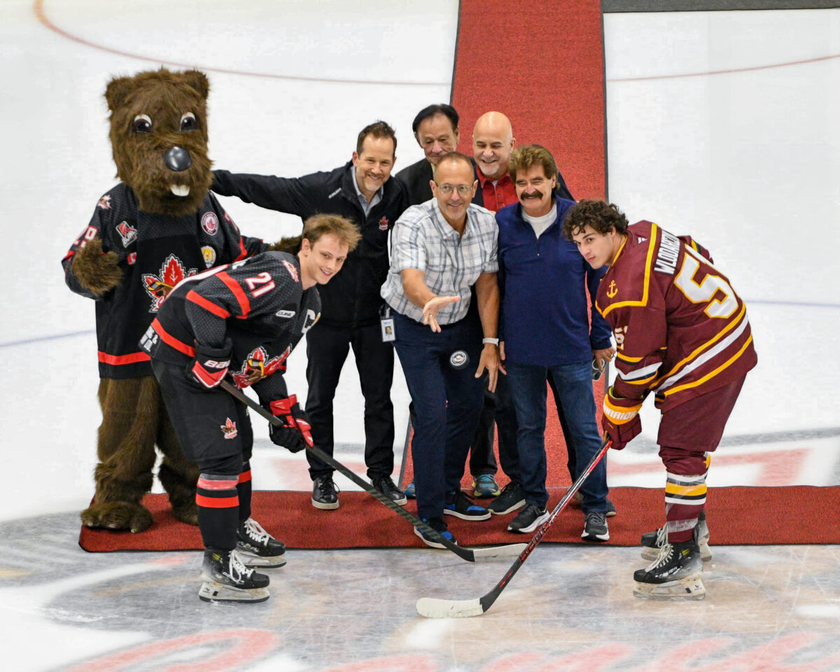 Ceremonial faceoff at the Niagara Falls Canucks home opener